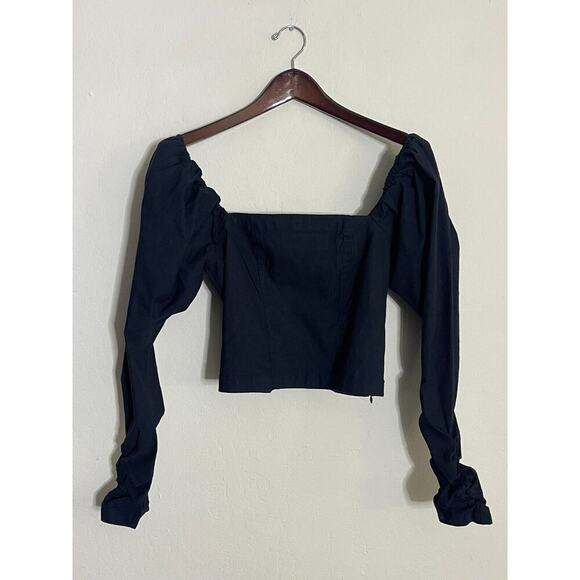 Anthropologie Maeve Top S Navy Blue Wynne Square Neck Smocked Back Shirt NEW - Picture 4 of 12
